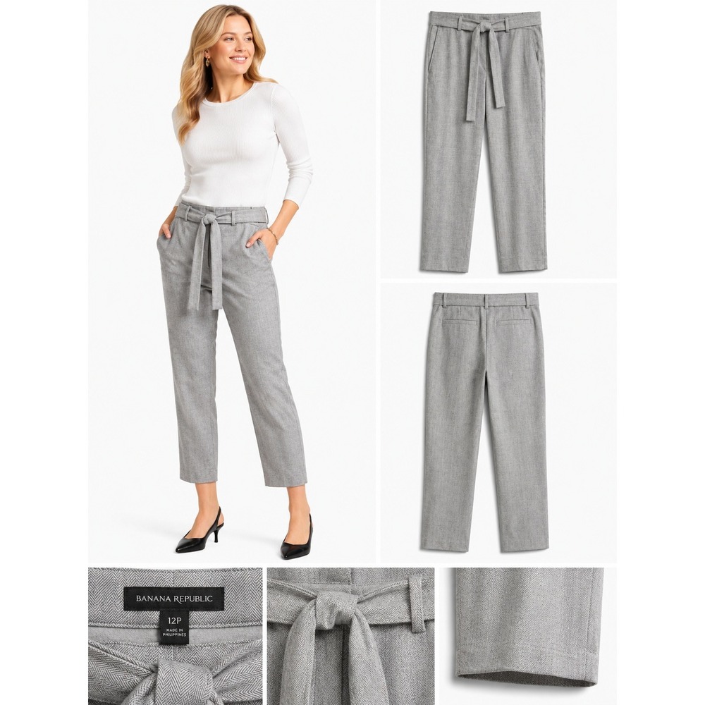 Banana Republic Pants 12P Avery Tie Waist Herringbone Straight Leg Classic